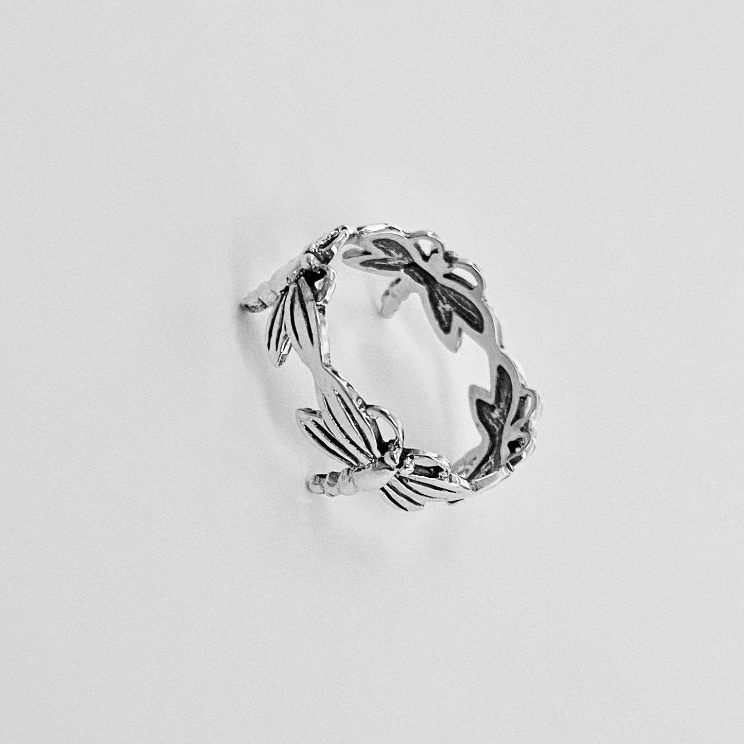 Sterling Silver Eternity Dragonfly Ring, Spirit Animal Silver Rings