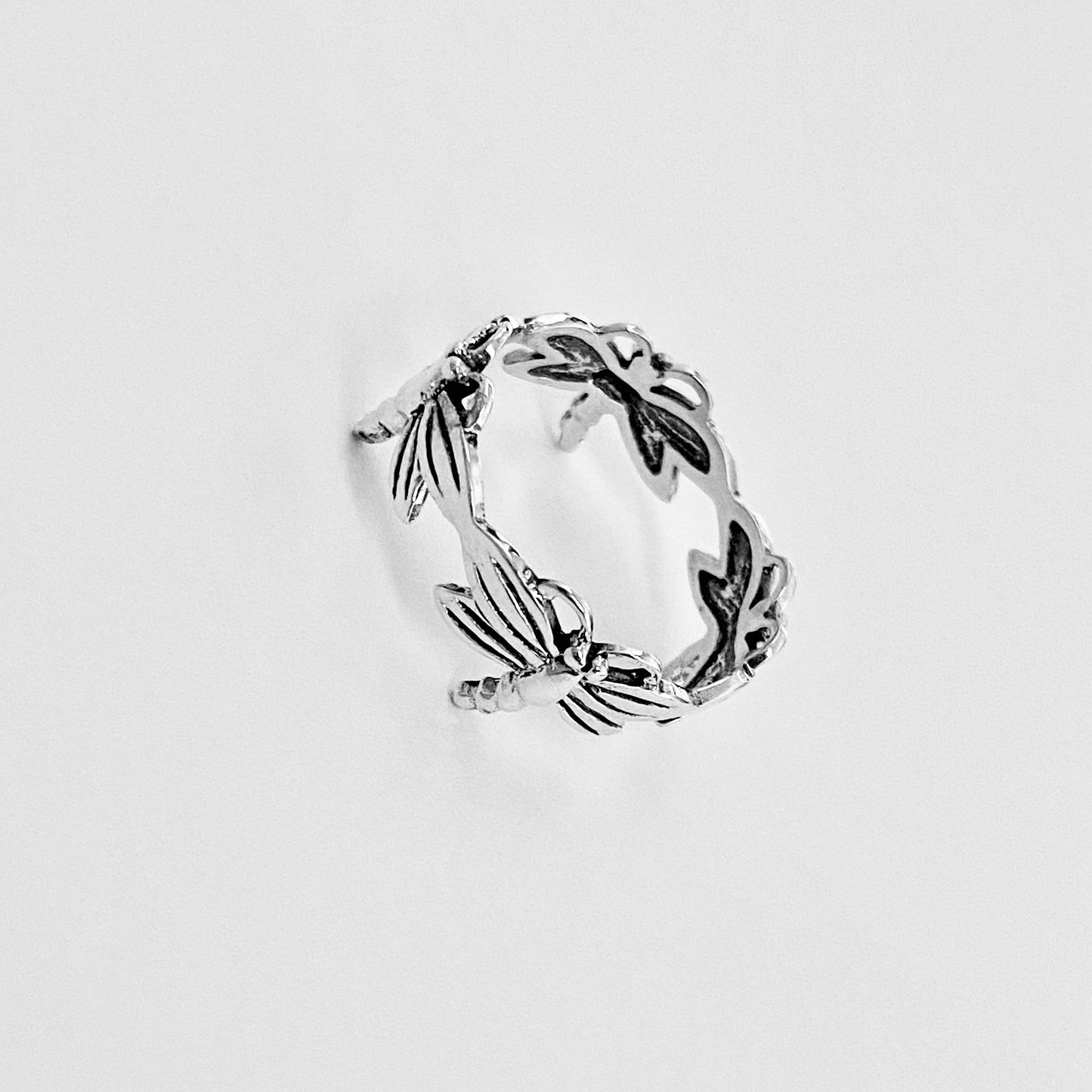 Sterling Silver Eternity Dragonfly Ring, Spirit Animal Silver Rings