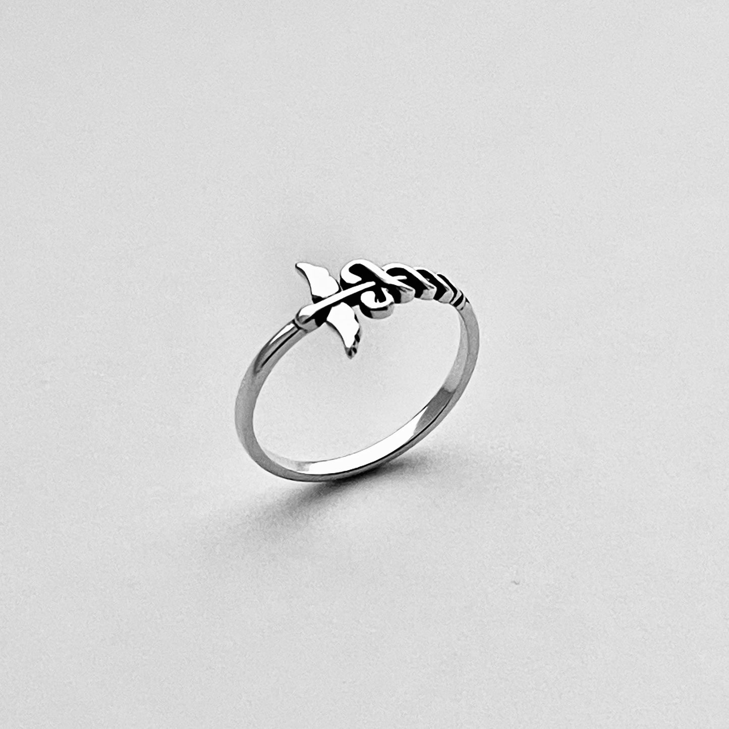 Caduceus Sideway Medical Ring in Sterling Silver, Doctor Silver Rings, Nurse Ring