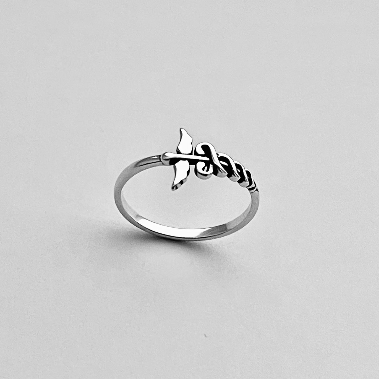 Caduceus Sideway Medical Ring in Sterling Silver, Doctor Silver Rings, Nurse Ring