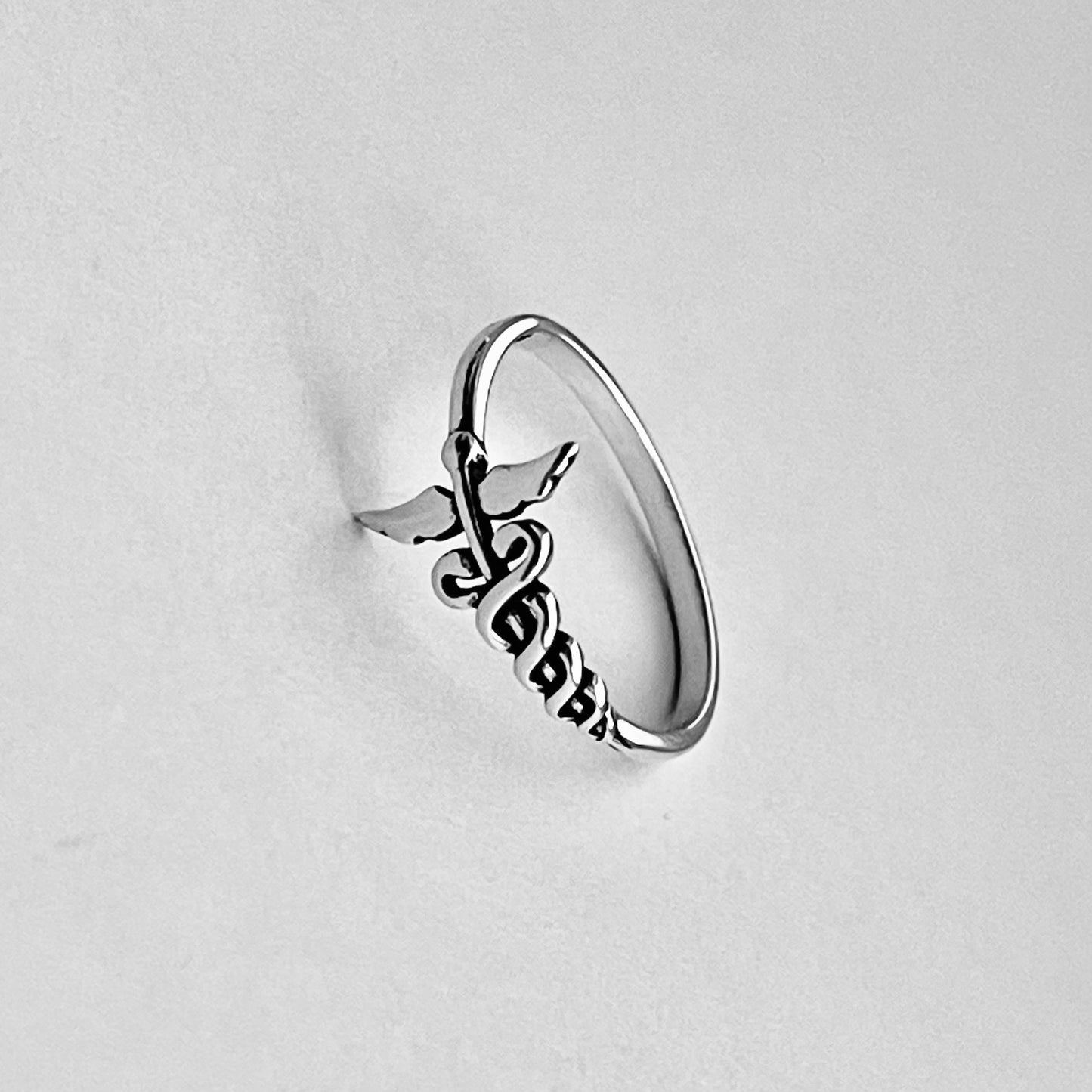 Caduceus Sideway Medical Ring in Sterling Silver, Doctor Silver Rings, Nurse Ring