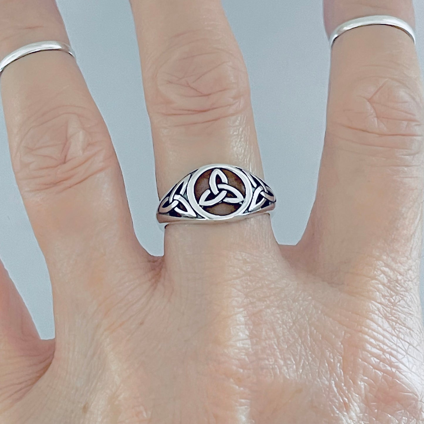 Sterling Silver Triple Triquetra Celtic Ring, Eternity Love Knots Silver Rings