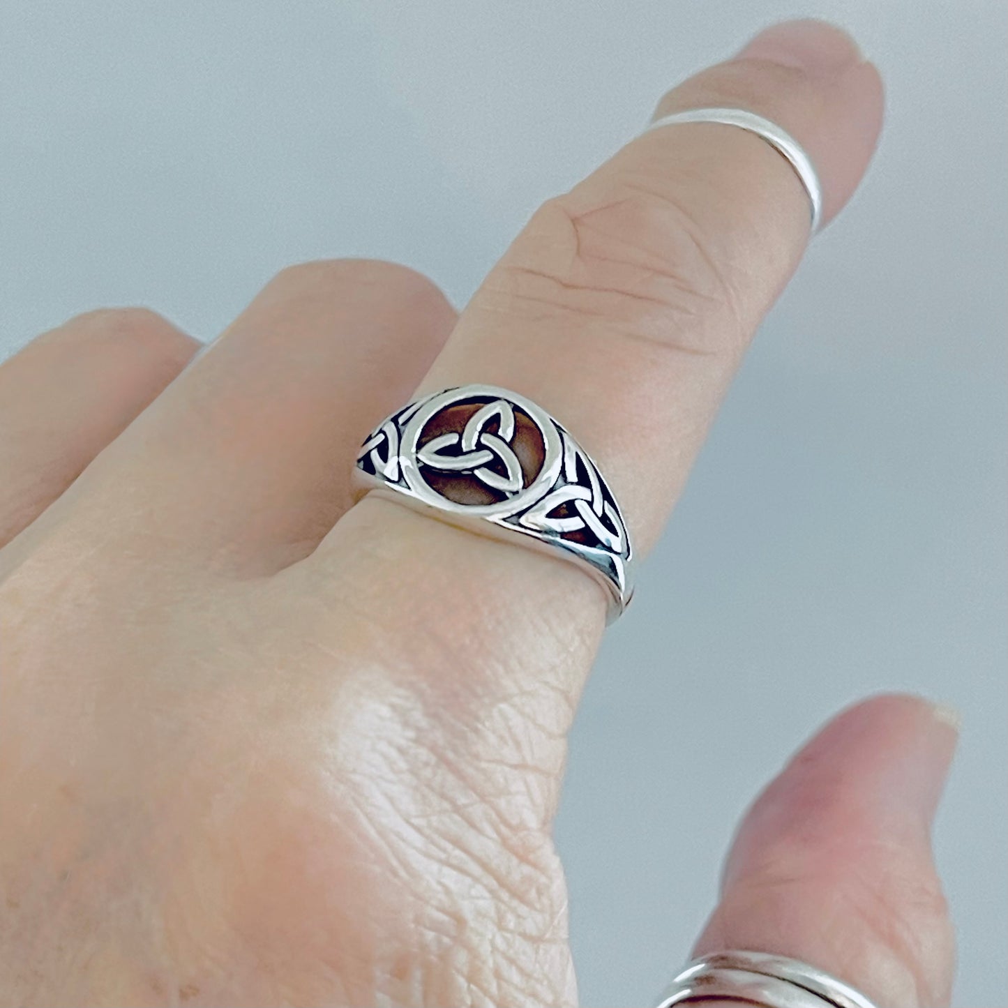 Sterling Silver Triple Triquetra Celtic Ring, Eternity Love Knots Silver Rings