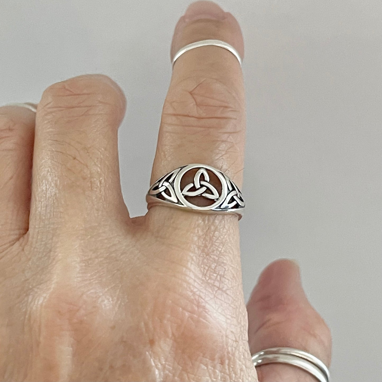 Sterling Silver Triple Triquetra Celtic Ring, Love Silver Rings