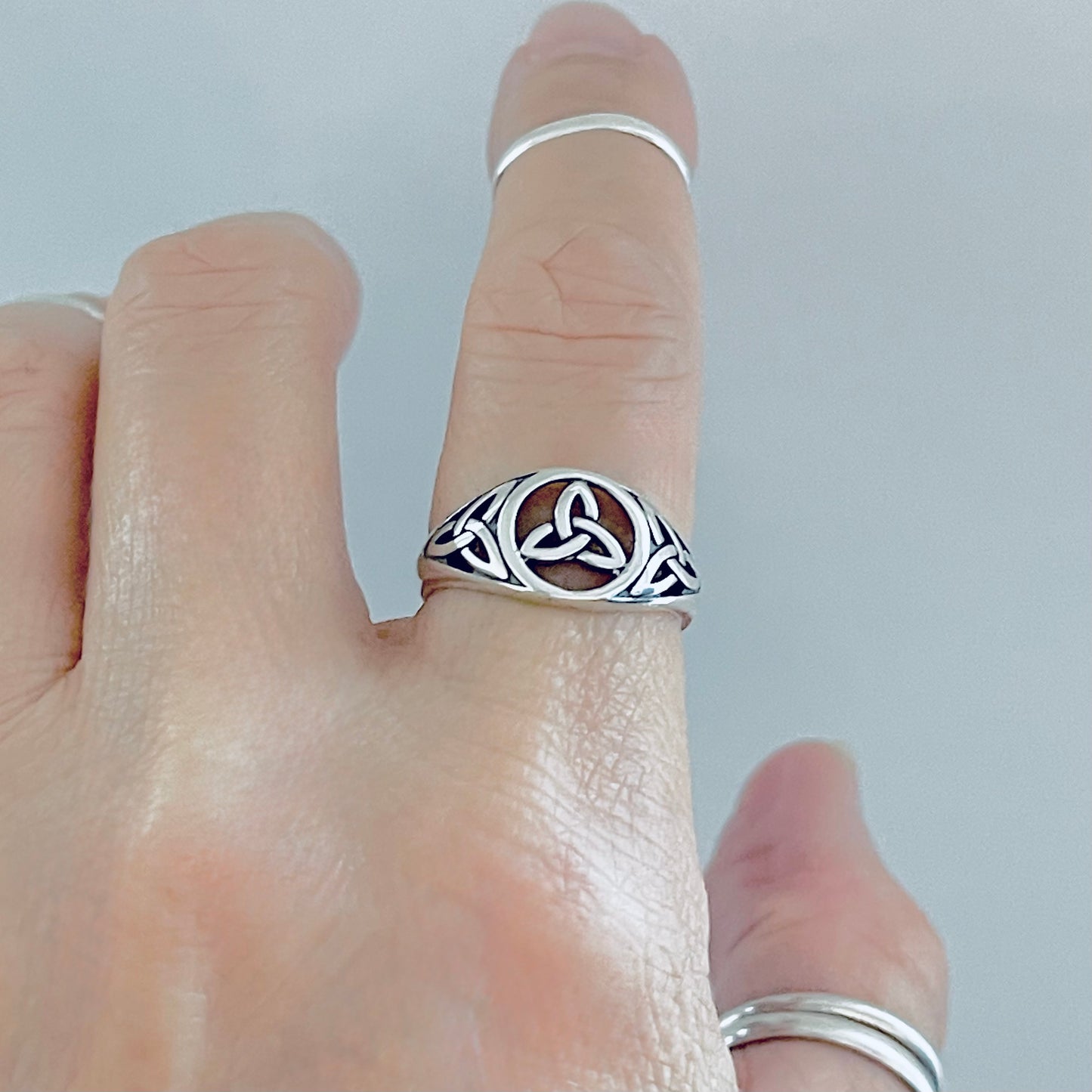 Sterling Silver Triple Triquetra Celtic Ring, Eternity Love Knots Silver Rings