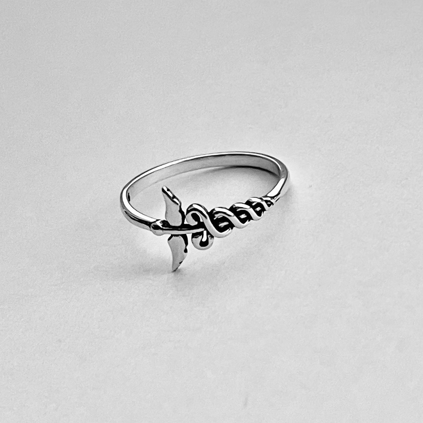 Caduceus Sideway Medical Ring in Sterling Silver, Doctor Silver Rings, Nurse Ring