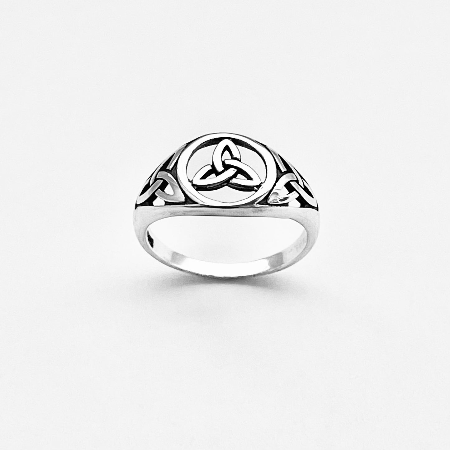 Sterling Silver Triple Triquetra Celtic Ring, Eternity Love Knots Silver Rings