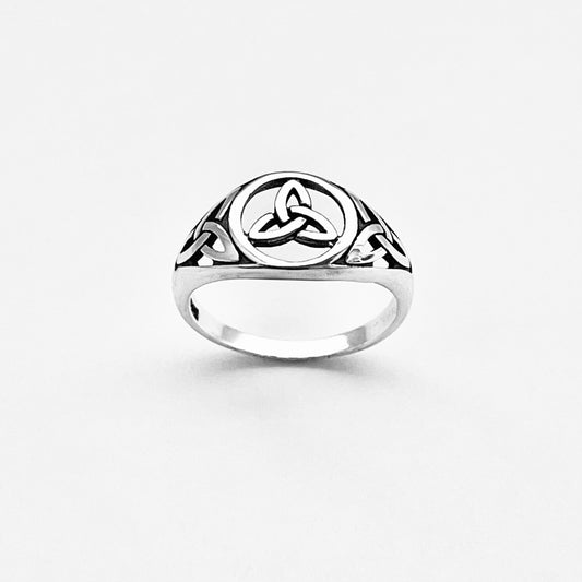 Sterling Silver Triple Triquetra Celtic Ring, Eternity Love Knots Silver Rings