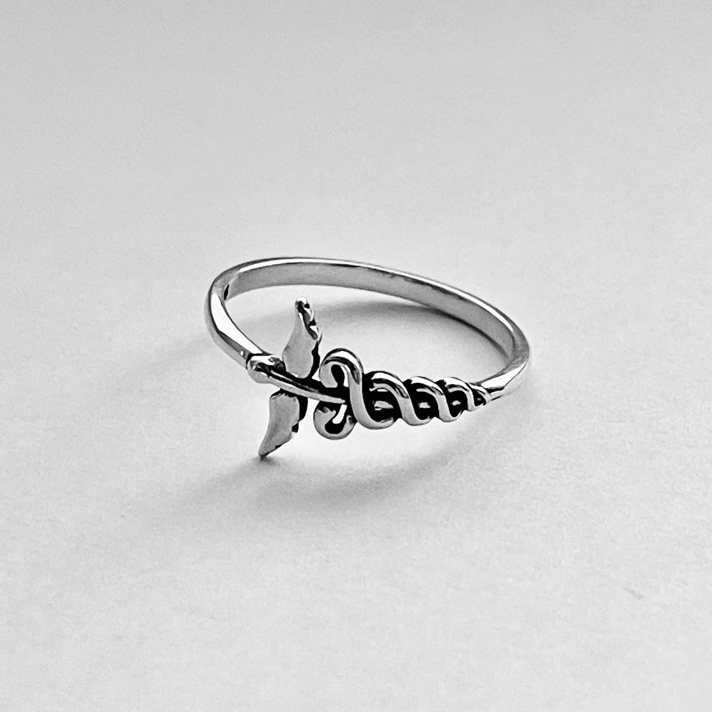 Caduceus Sideway Medical Ring in Sterling Silver, Doctor Silver Rings, Nurse Ring