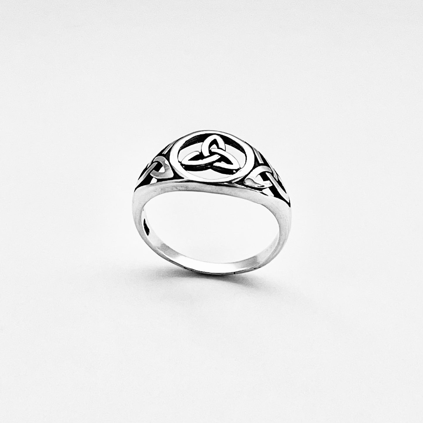 Sterling Silver Triple Triquetra Celtic Ring, Eternity Love Knots Silver Rings