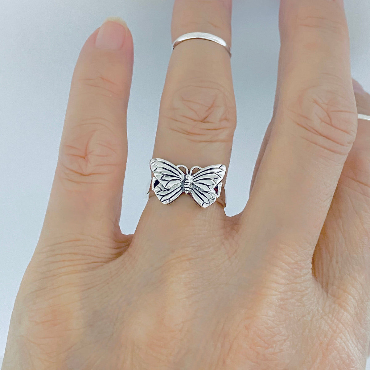 Sterling Silver Dainty Butterfly Ring – Spirit Bug Nature Minimalist Silver Rings