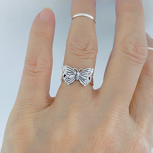 Sterling Silver Dainty Butterfly Ring – Spirit Bug Nature Minimalist Silver Rings