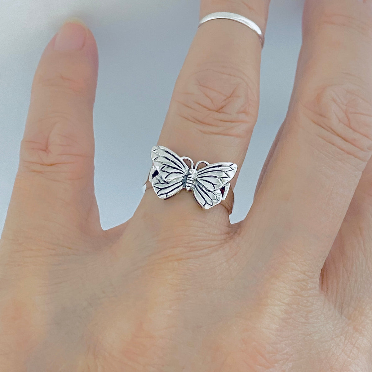 Sterling Silver Dainty Butterfly Ring – Spirit Bug Nature Minimalist Silver Rings