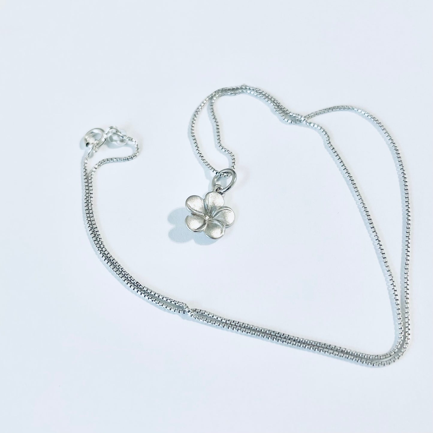 Sterling Silver Little Satin Plumeria Flower Necklace – Dainty Hawaii Lei Pendant Chain