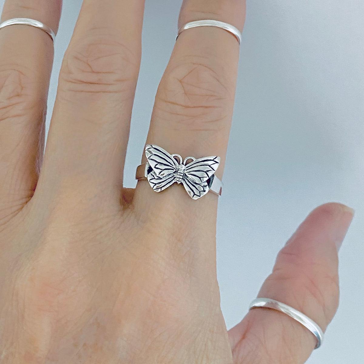 Sterling Silver Dainty Butterfly Ring – Spirit Bug Nature Minimalist Silver Rings