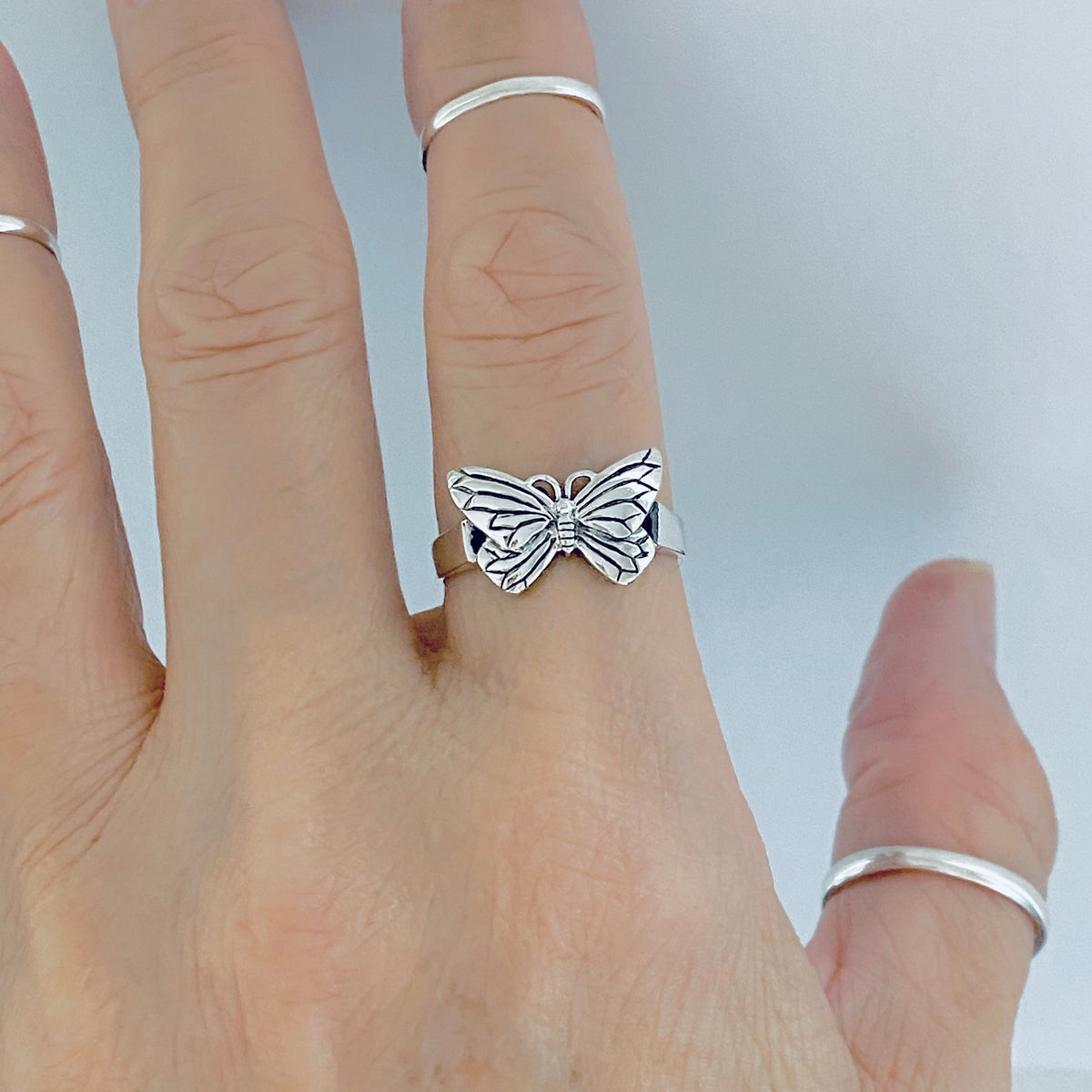 Sterling Silver Dainty Butterfly Ring – Spirit Bug Nature Minimalist Silver Rings