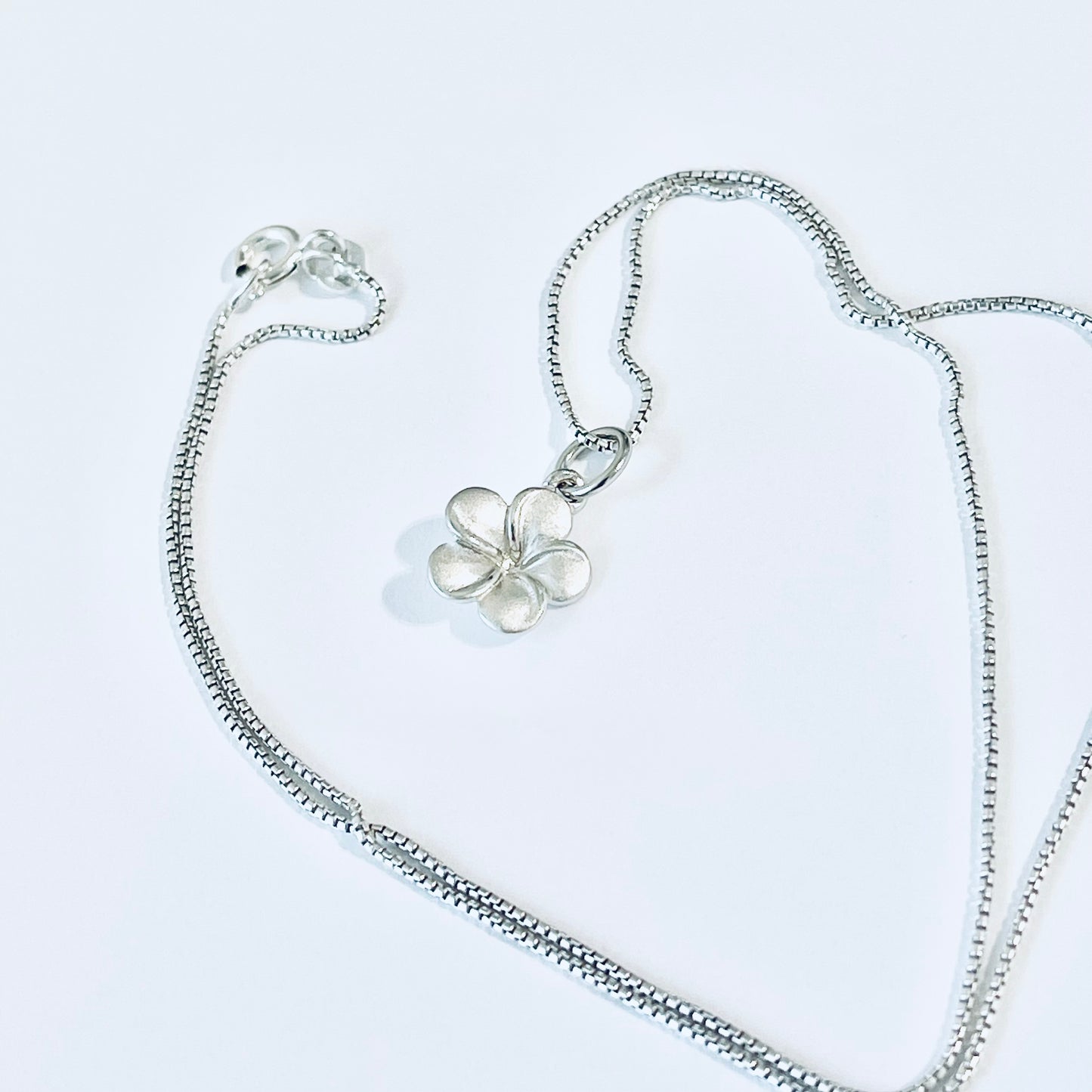 Sterling Silver Little Satin Plumeria Flower Necklace – Dainty Hawaii Lei Pendant Chain