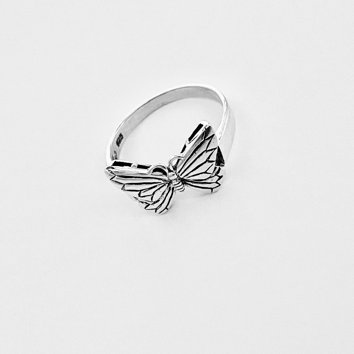 Sterling Silver Dainty Butterfly Ring – Spirit Bug Nature Minimalist Silver Rings