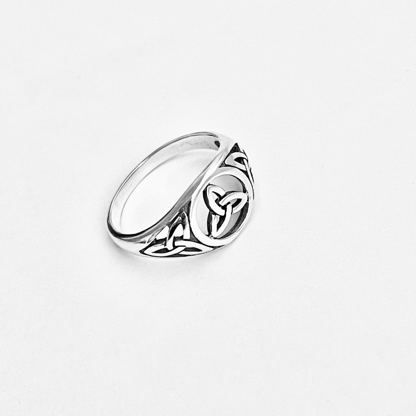 Sterling Silver Triple Triquetra Celtic Ring, Eternity Love Knots Silver Rings