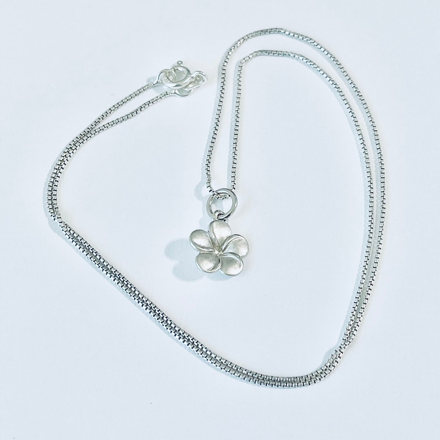 Sterling Silver Little Satin Plumeria Flower Necklace – Dainty Hawaii Lei Pendant Chain