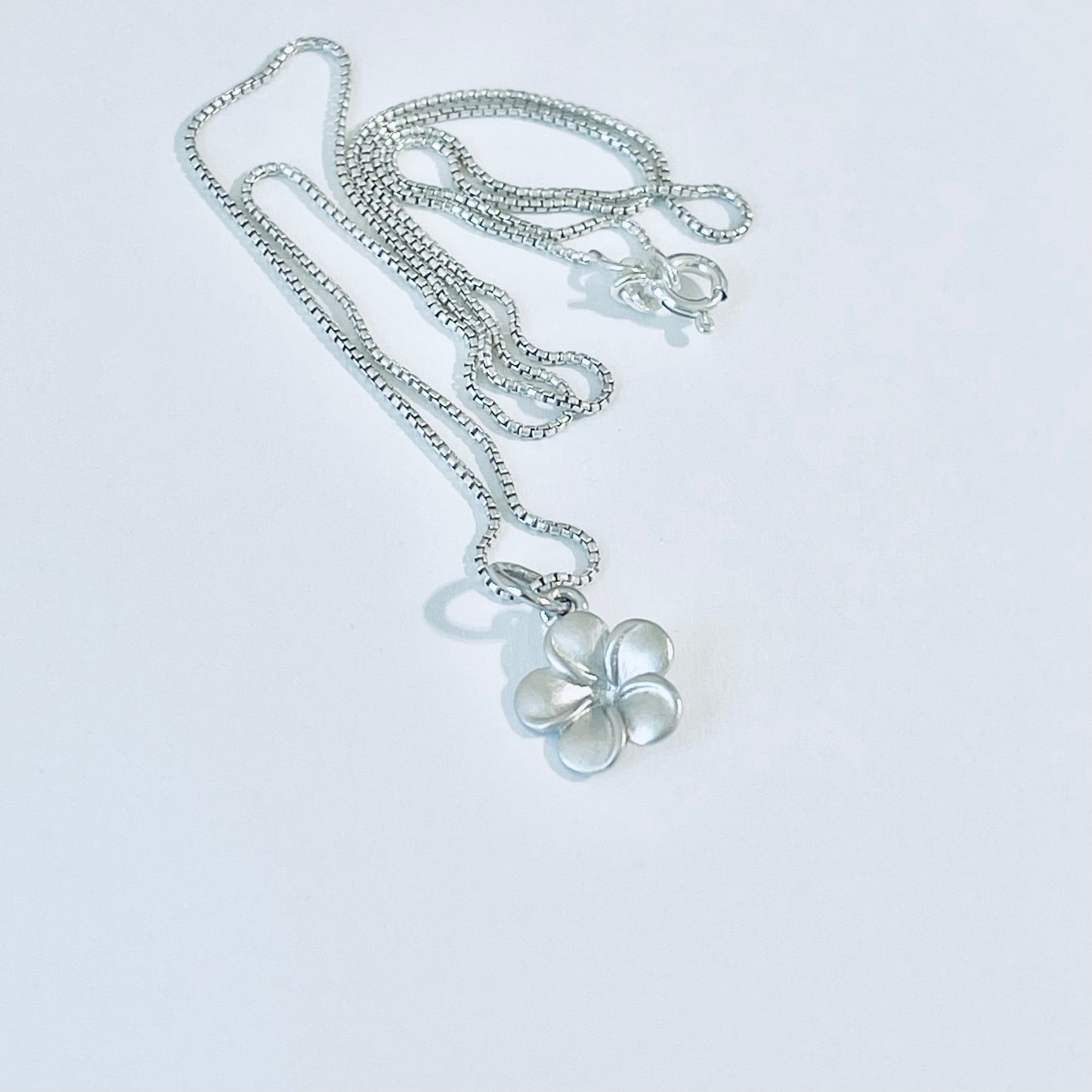 Sterling Silver Little Satin Plumeria Flower Necklace – Dainty Hawaii Lei Pendant Chain