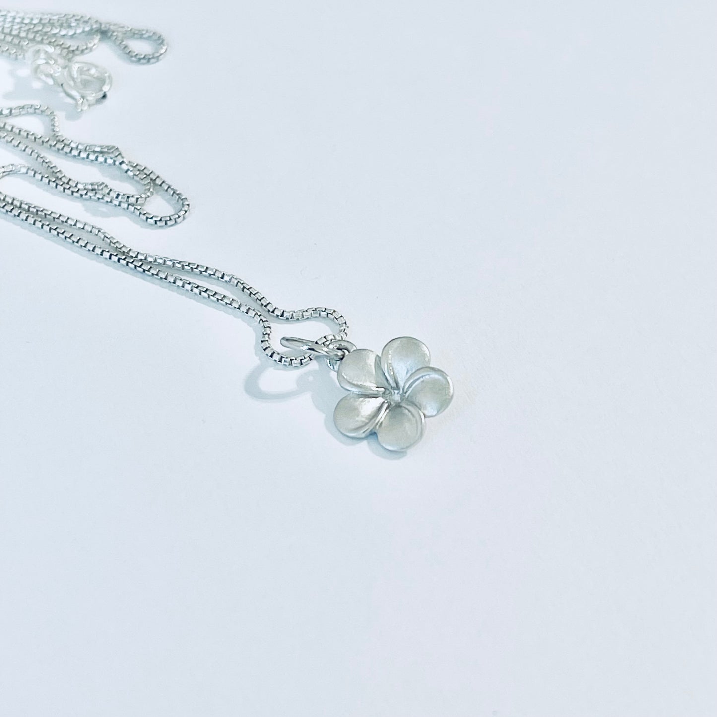 Sterling Silver Little Satin Plumeria Flower Necklace – Dainty Hawaii Lei Pendant Chain