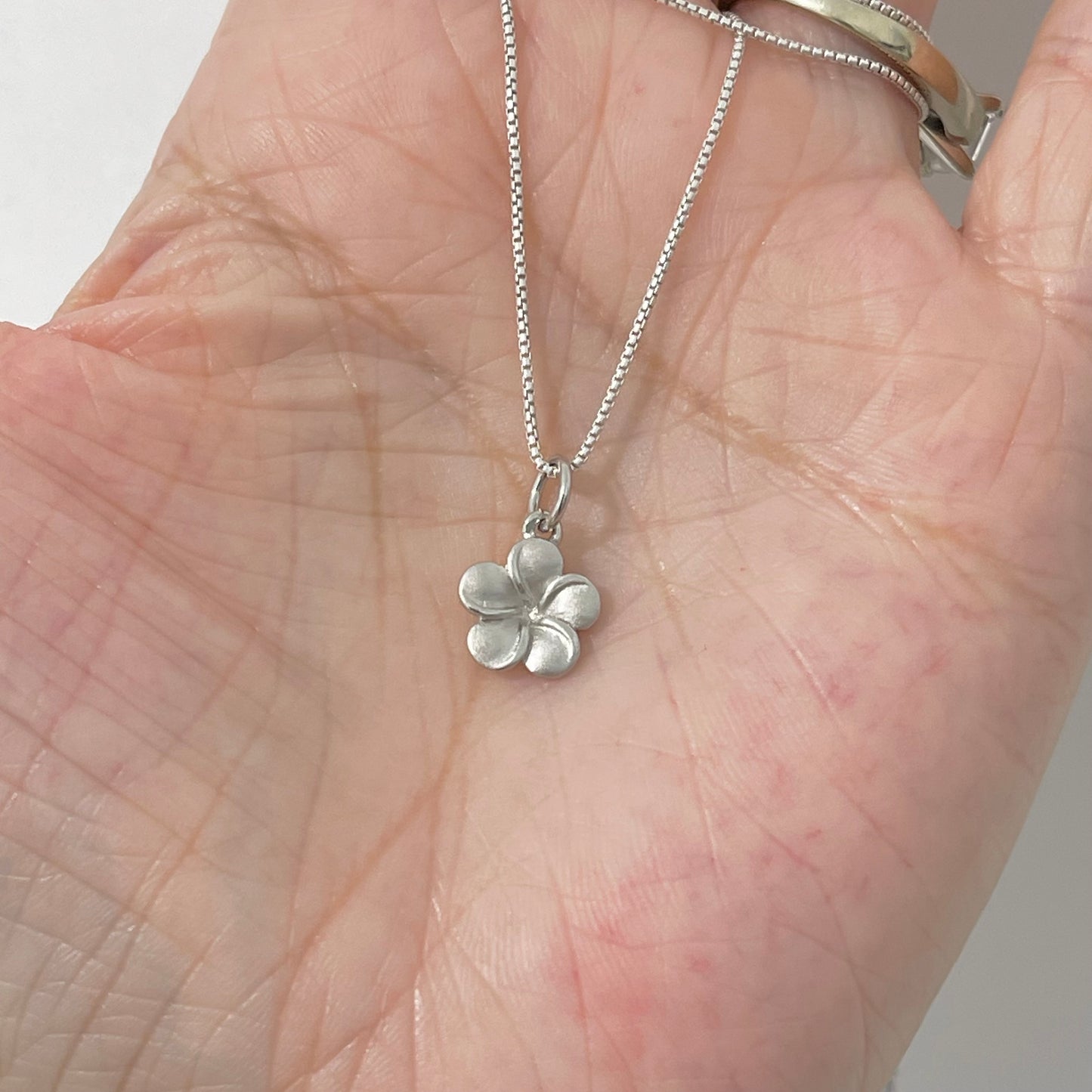 Sterling Silver Minimalist Satin Plumeria Necklace, Hawaii Flower Necklaces