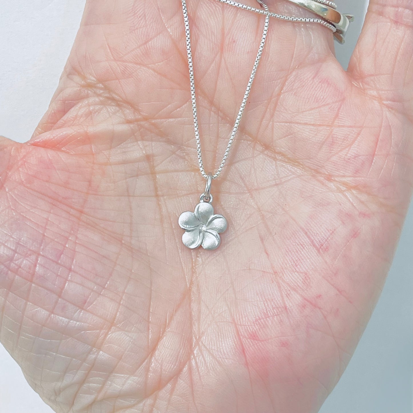 Sterling Silver Little Satin Plumeria Flower Necklace – Dainty Hawaii Lei Pendant Chain