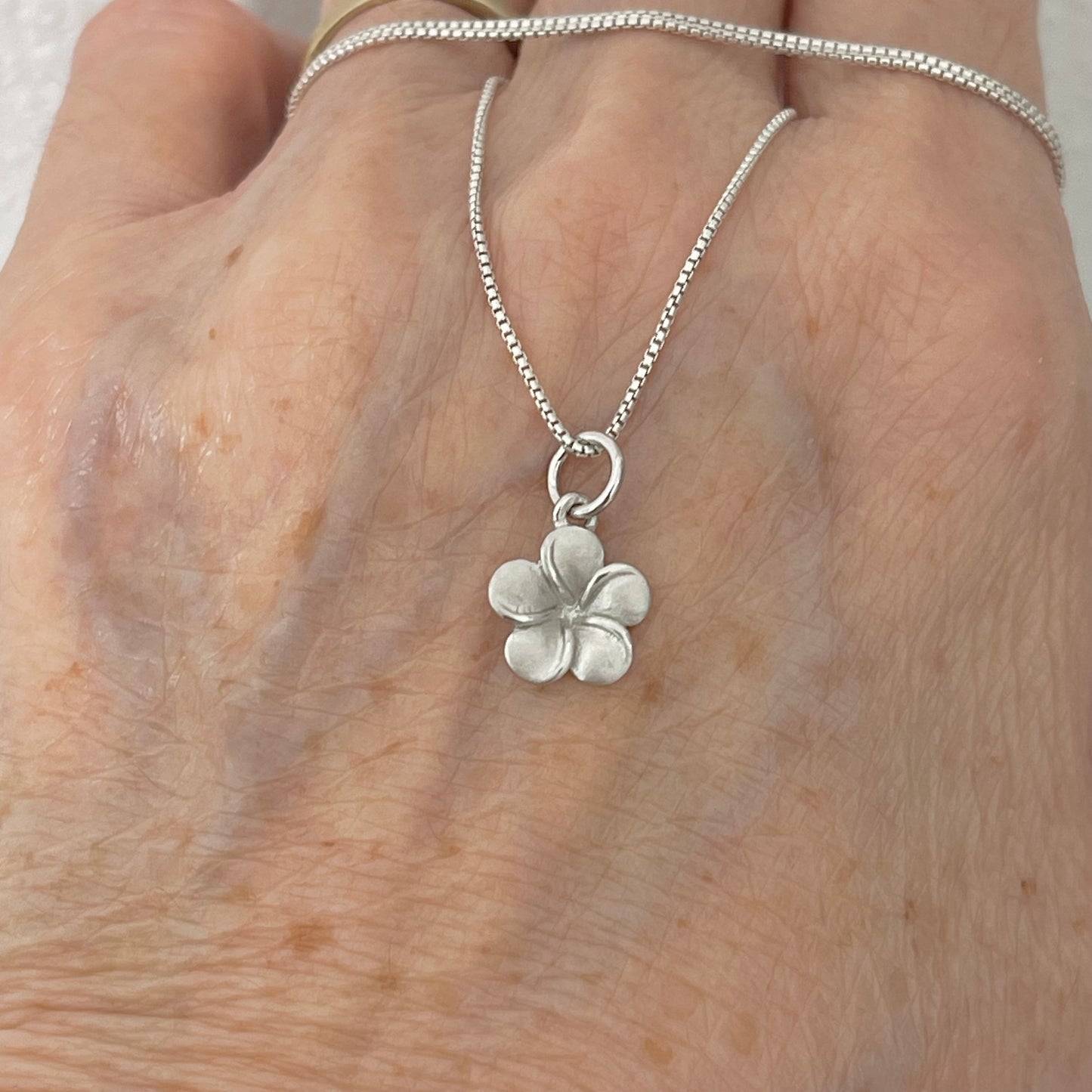 Sterling Silver Minimalist Satin Plumeria Necklace, Hawaii Flower Necklaces