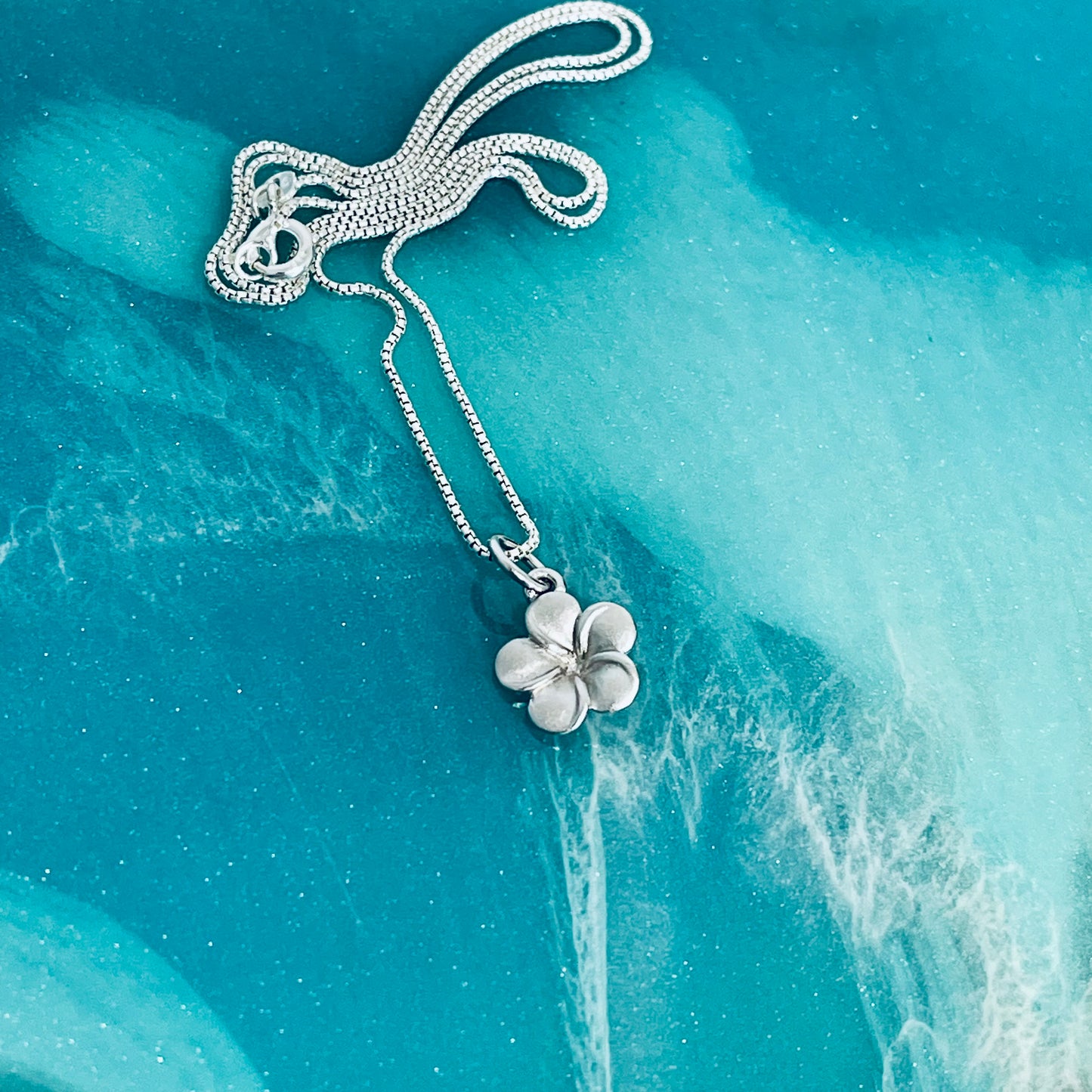 Sterling Silver Little Satin Plumeria Flower Necklace – Dainty Hawaii Lei Pendant Chain