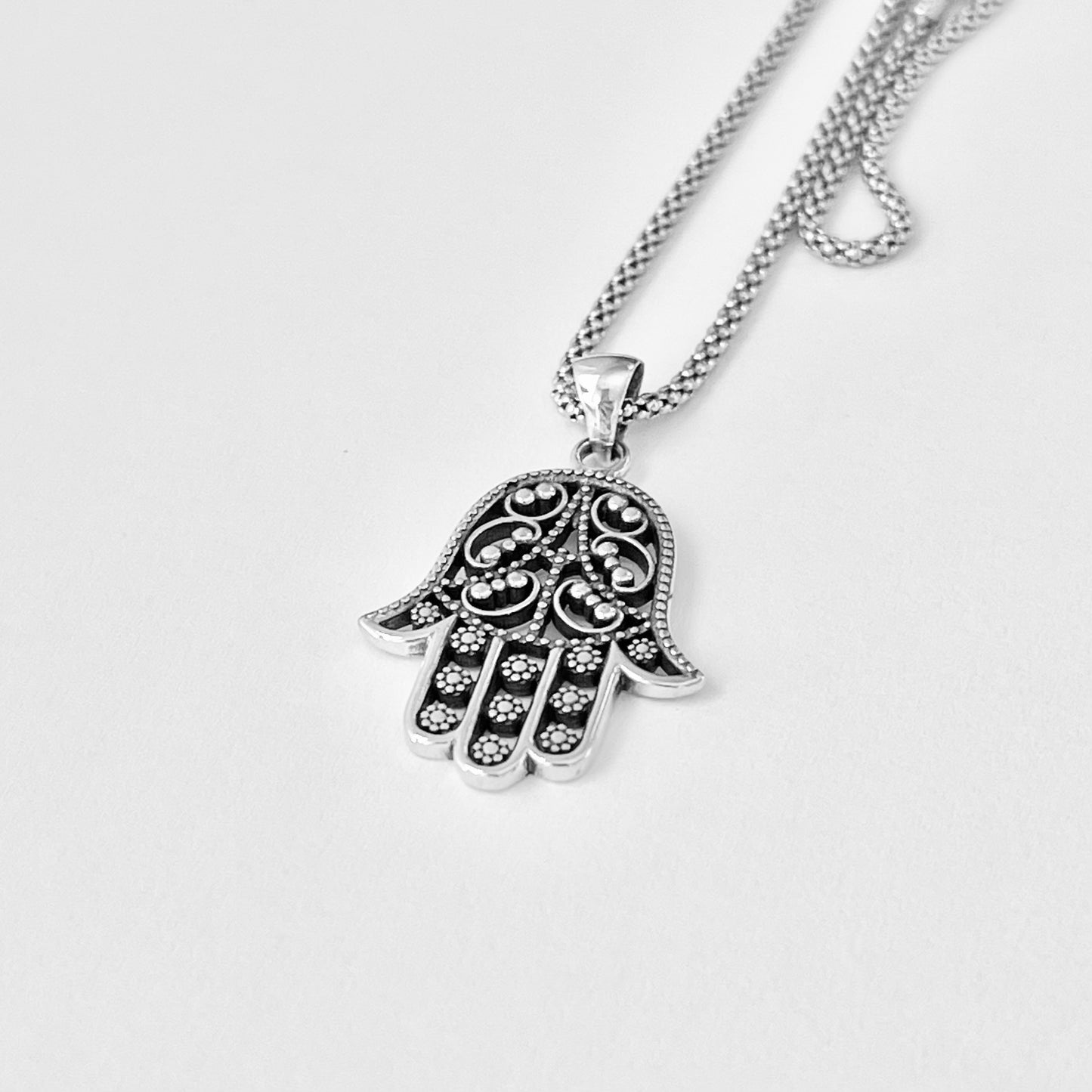 Sterling Silver Hamsa Pendant and Necklace, Silver Hand Necklaces