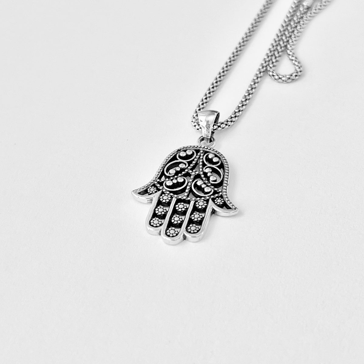 925 Sterling Silver Flower Hamsa Necklace | Hand of Fatima Pendant Religious Chain