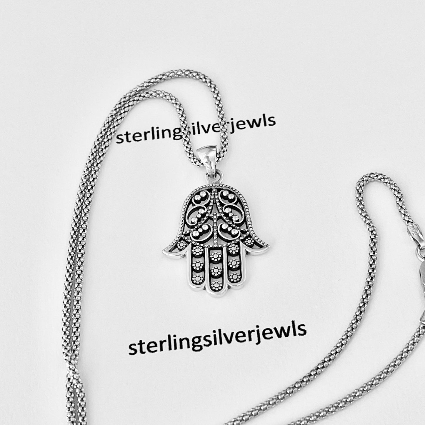 Sterling Silver Hamsa Pendant and Necklace, Silver Hand Necklaces