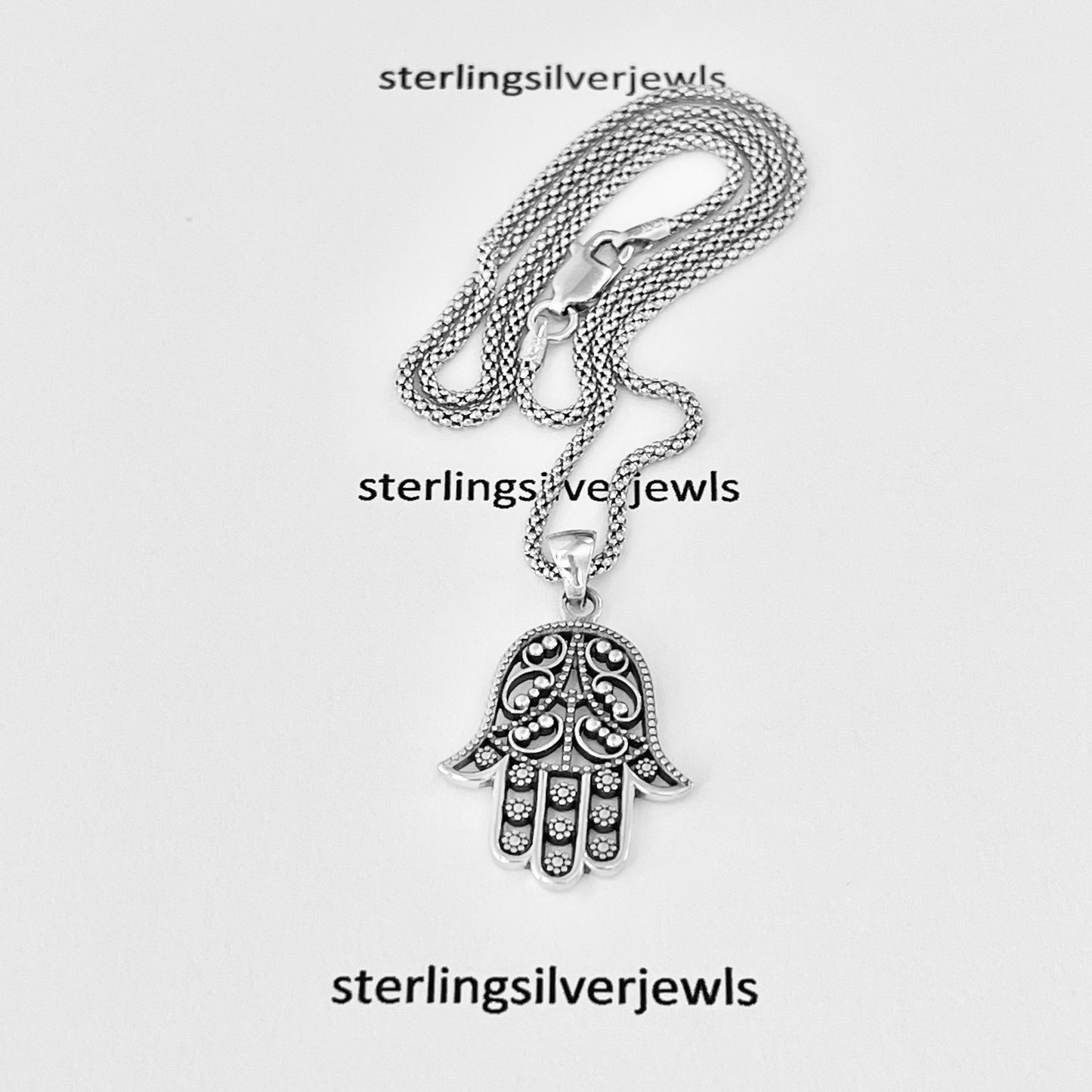 Sterling Silver Hamsa Pendant and Necklace, Silver Hand Necklaces