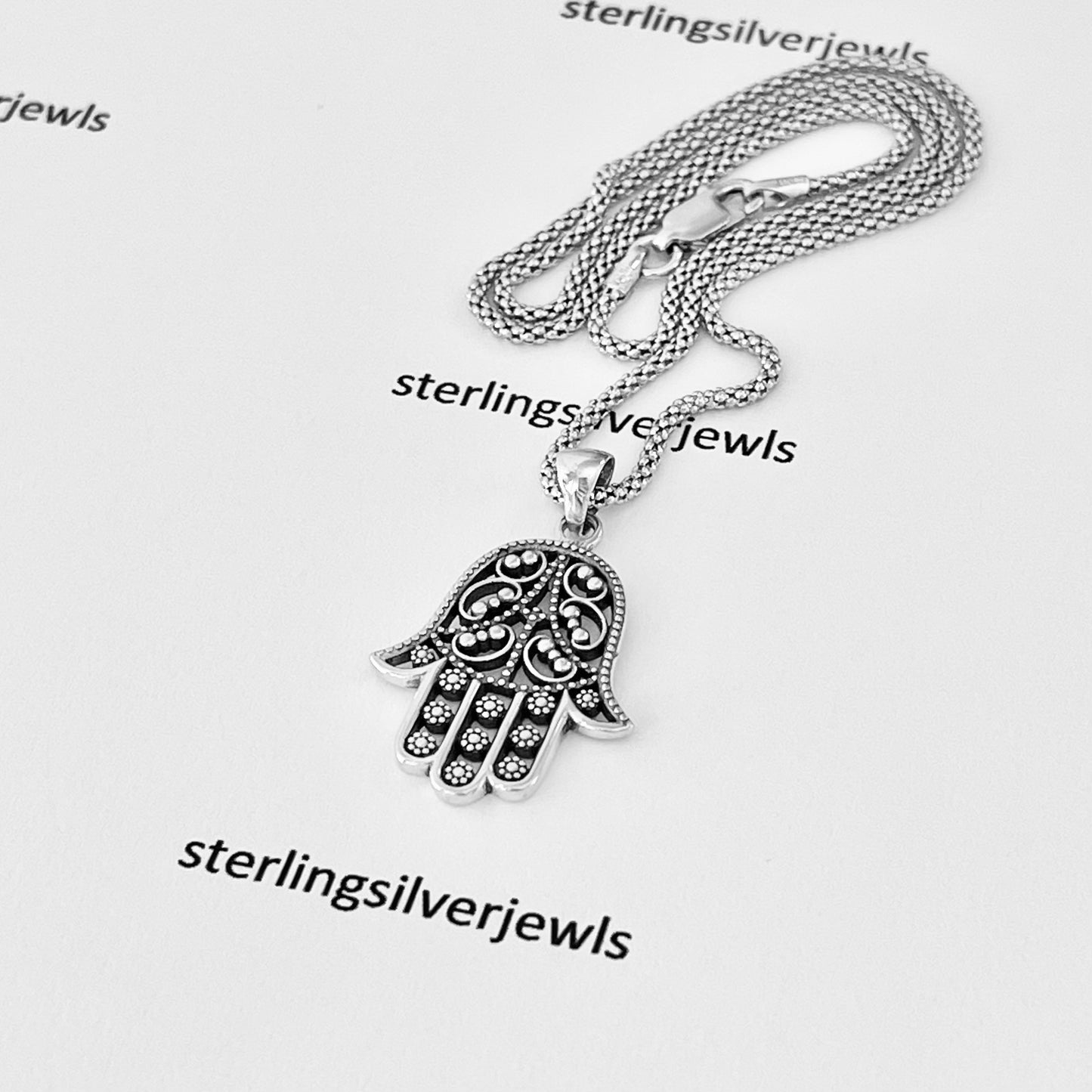 Sterling Silver Hamsa Pendant and Necklace, Silver Hand Necklaces