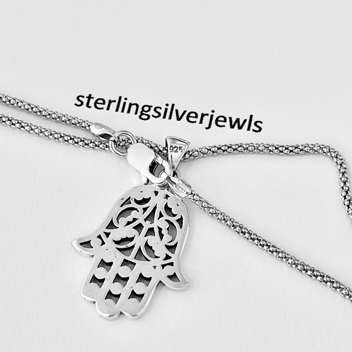 Sterling Silver Hamsa Pendant and Necklace, Silver Hand Necklaces