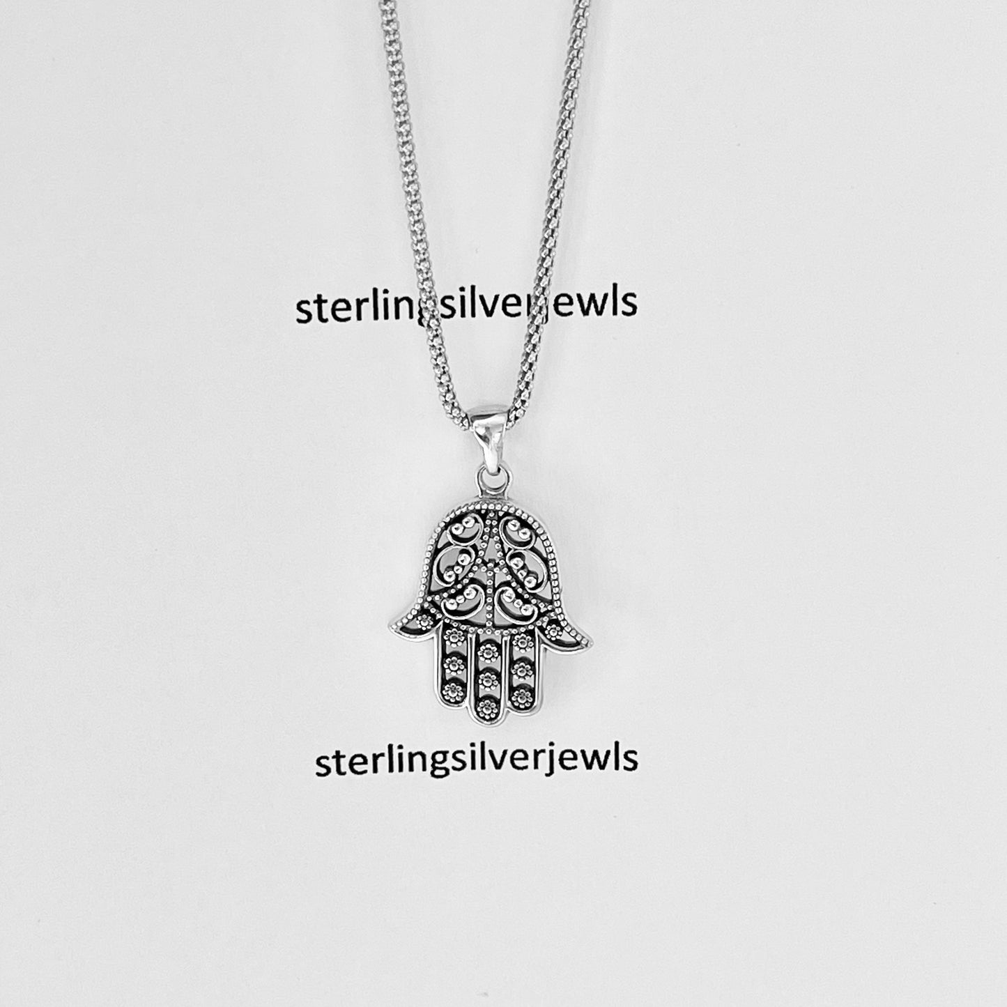 Sterling Silver Hamsa Pendant and Necklace, Silver Hand Necklaces