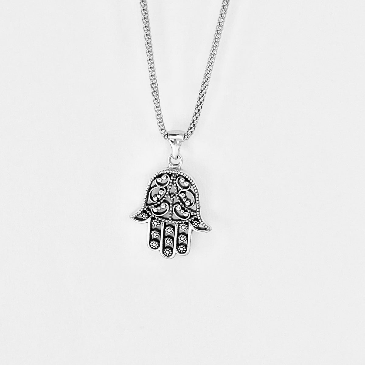 925 Sterling Silver Flower Hamsa Necklace | Hand of Fatima Pendant Religious Chain
