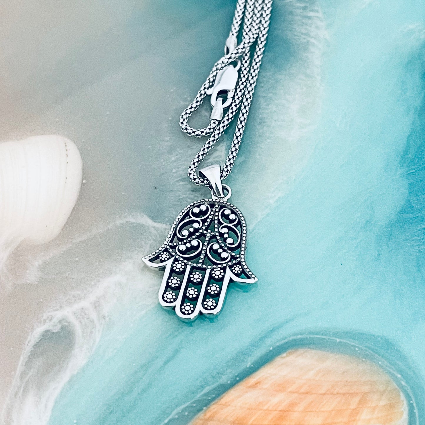 Sterling Silver Hamsa Pendant and Necklace, Silver Hand Necklaces