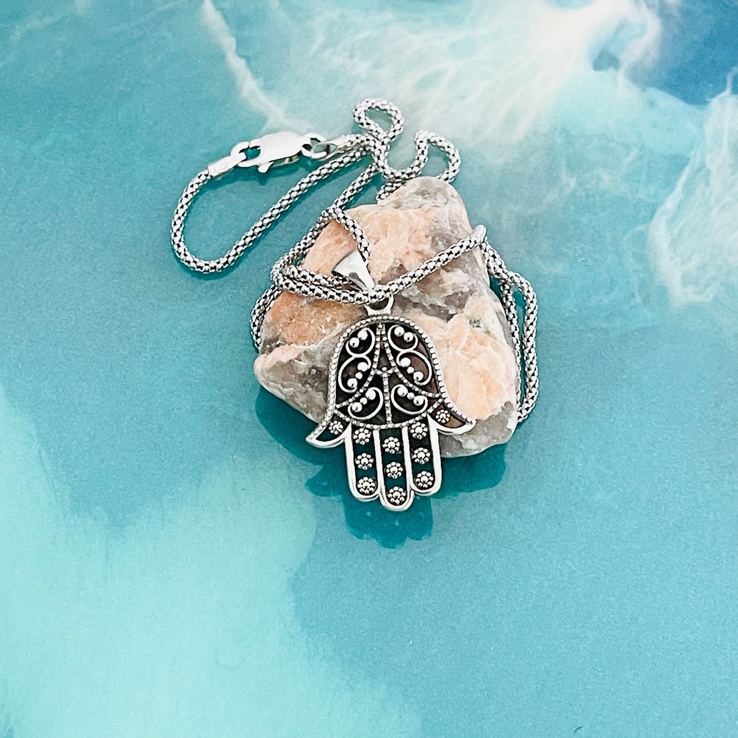 Sterling Silver Hamsa Pendant and Necklace, Silver Hand Necklaces