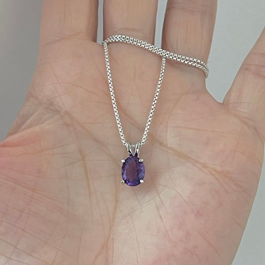 Sterling Silver Small Genuine Amethyst Necklace, February Birthstone Necklace, Silver Necklaces