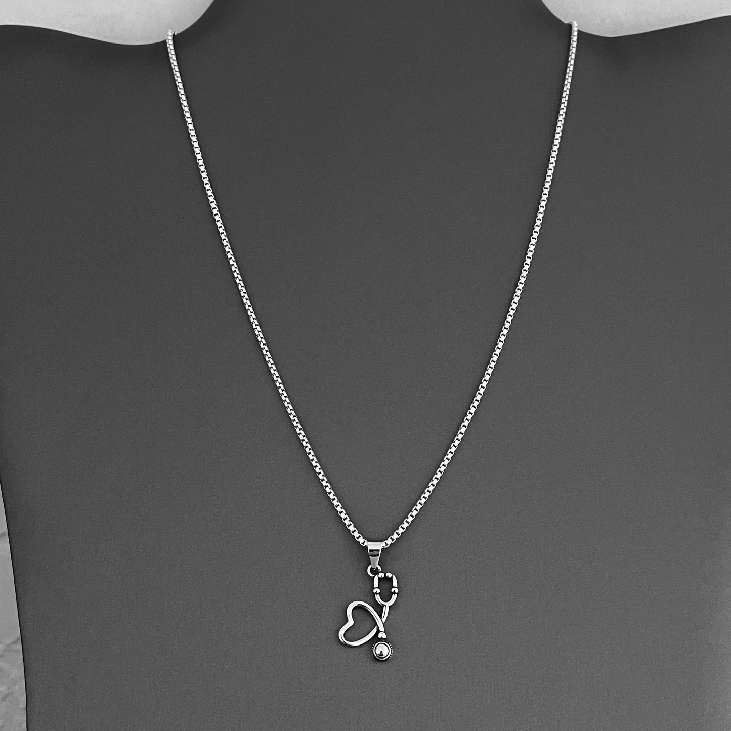 Sterling Silver Heart Stethoscope Necklace, Doctor Nurse Necklaces, Hearts, Silver Chain