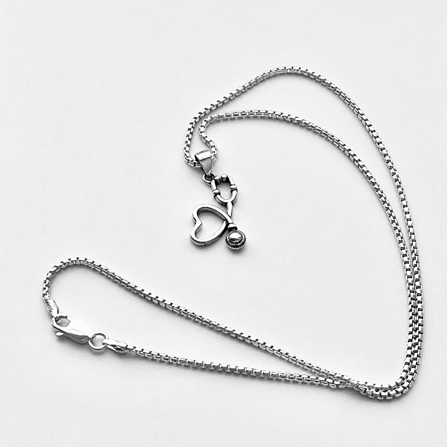 Sterling Silver Heart Stethoscope Necklace, Doctor Nurse Necklaces, Hearts, Silver Chain