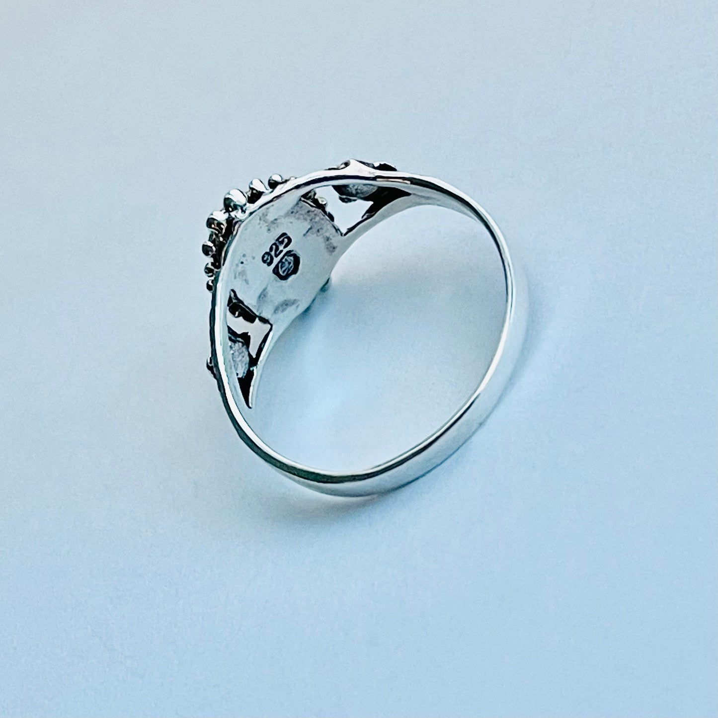 Sterling Silver Oval Genuine Turquoise Ring with Flowers, Dainty Rings, Stone Jewelry