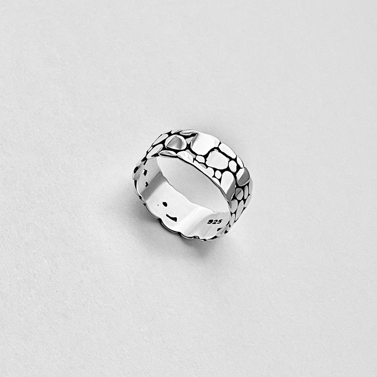 925 Sterling Silver Thin Eternity Cobblestone Band Ring – Pebble Stone Statement Silver Rings