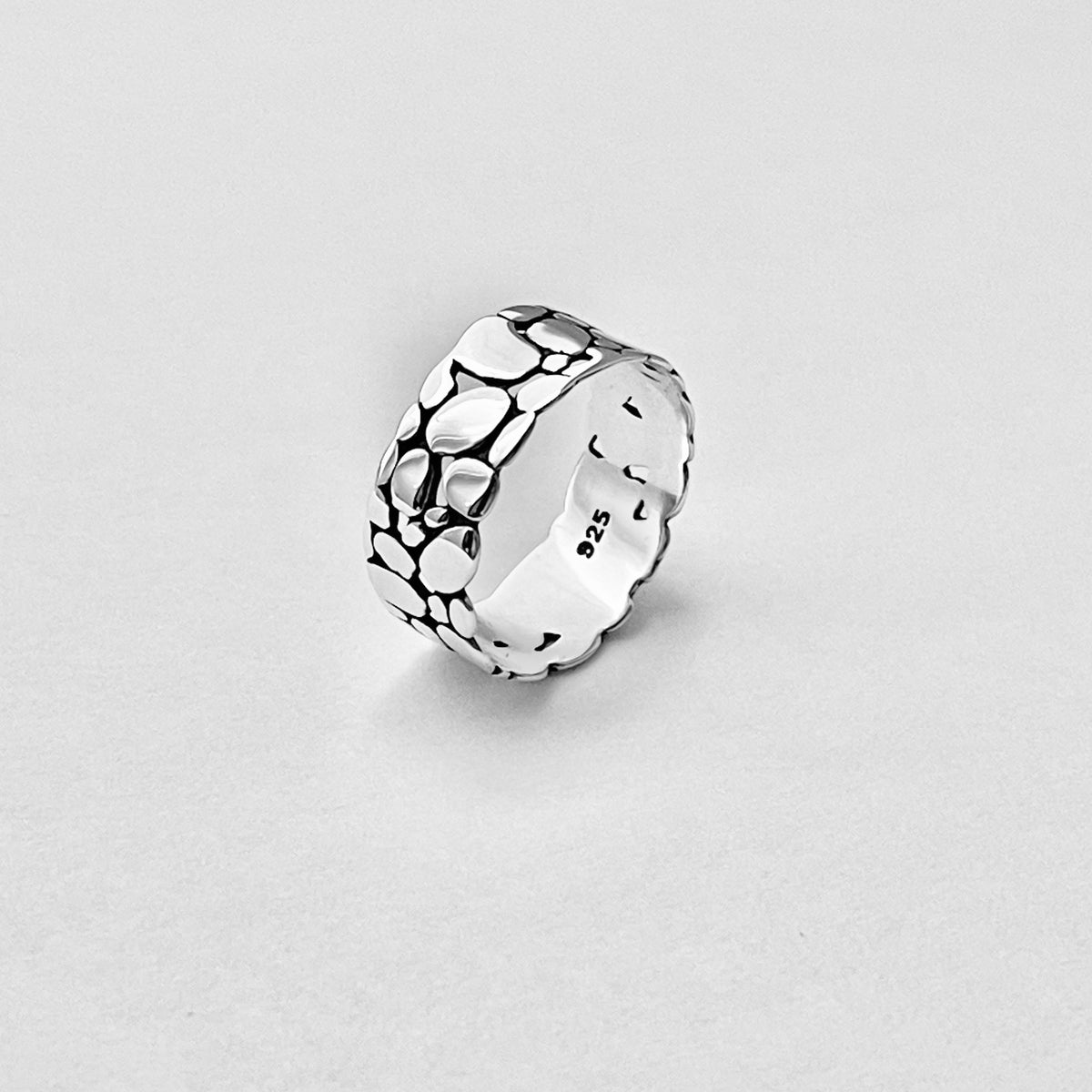 925 Sterling Silver Thin Eternity Cobblestone Band Ring – Pebble Stone Statement Silver Rings