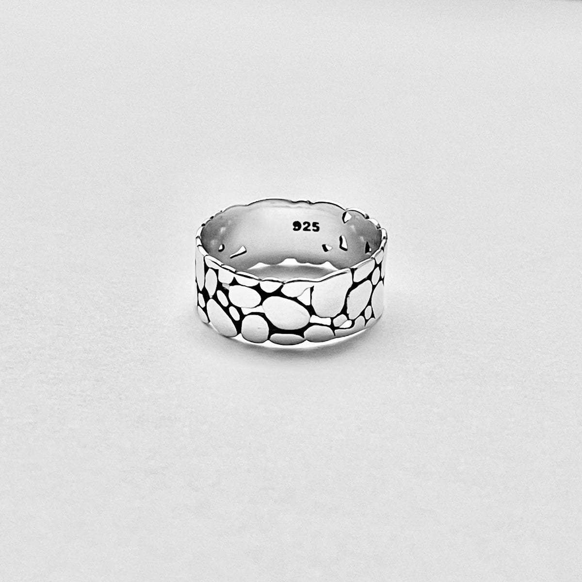 925 Sterling Silver Thin Eternity Cobblestone Band Ring – Pebble Stone Statement Silver Rings