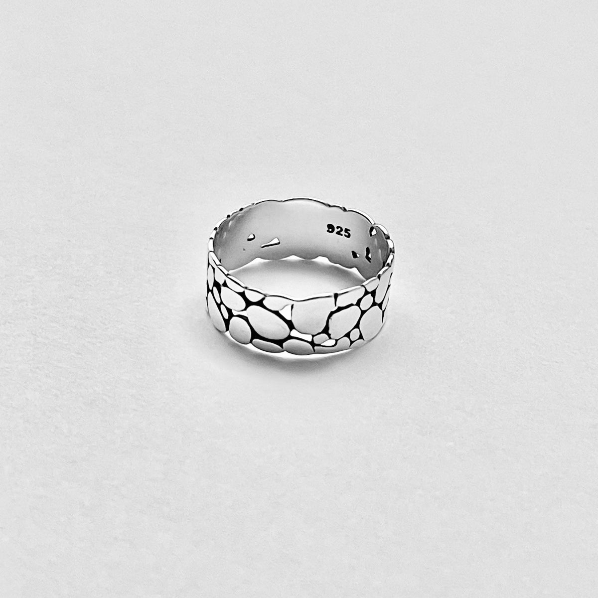 925 Sterling Silver Thin Eternity Cobblestone Band Ring – Pebble Stone Statement Silver Rings