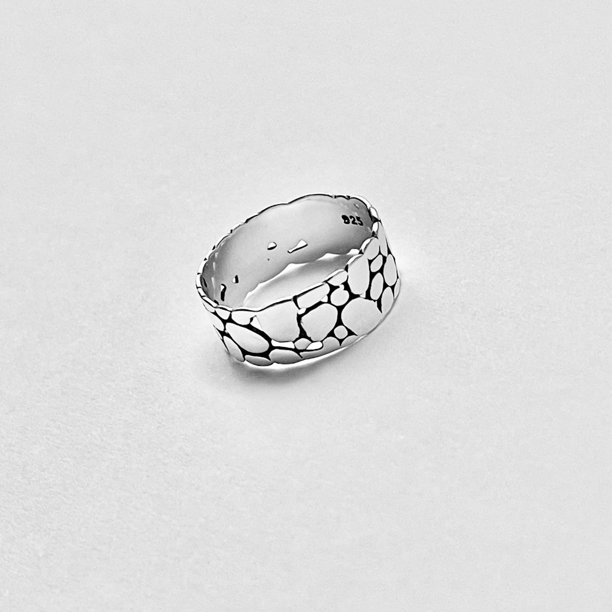 925 Sterling Silver Thin Eternity Cobblestone Band Ring – Pebble Stone Statement Silver Rings