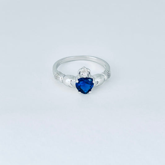 925 Sterling Silver Sapphire CZ Heart Irish Claddagh Ring | September Birthstone Friendship Rings